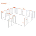 Full Size Metal Floor Bed Frame With Fence And Door, White White Metal