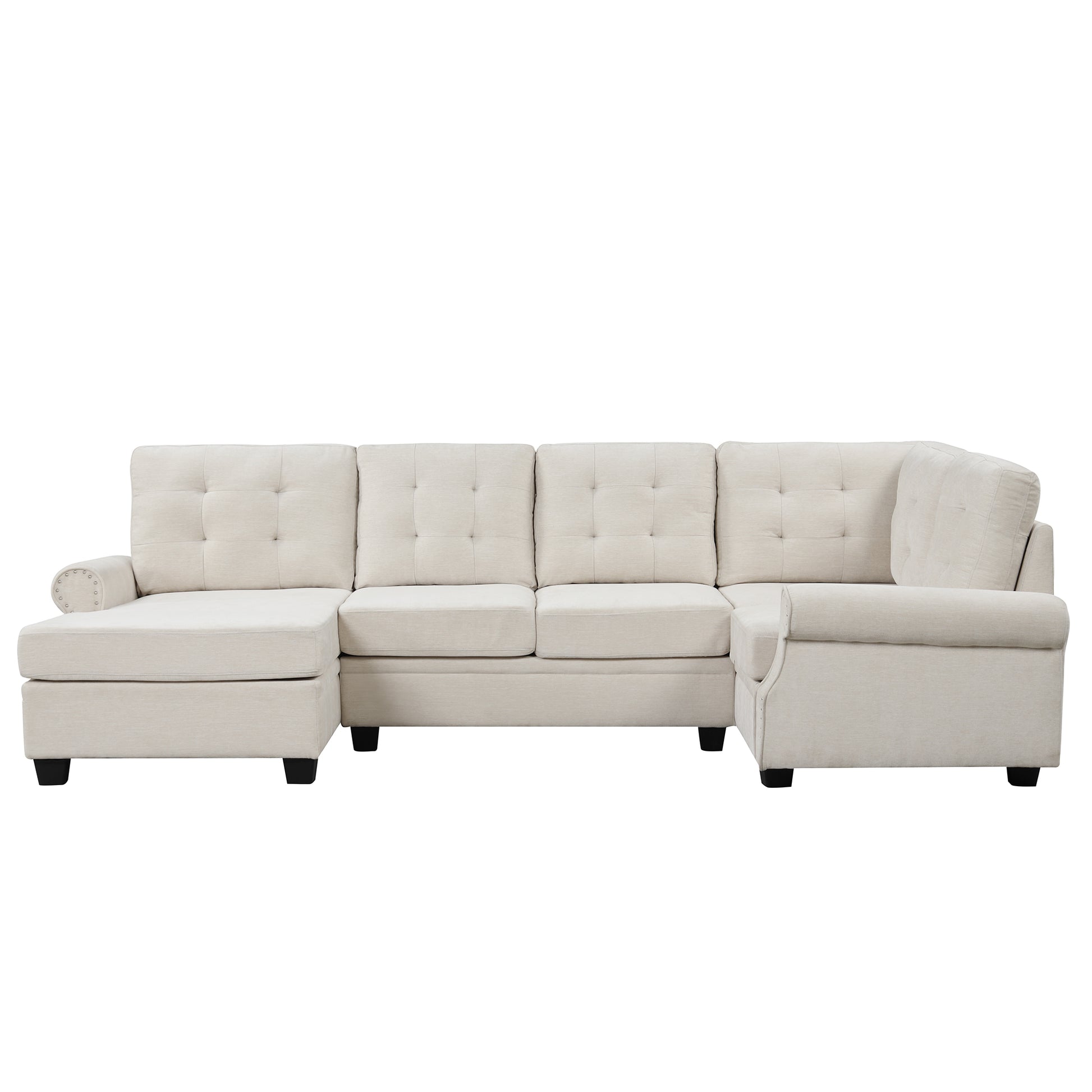 120" Modern U Shaped Corner Sectional Sofa Upholstered Linen Fabric Sofa Couch For Living Room, Bedroom, Beige Beige Foam Linen