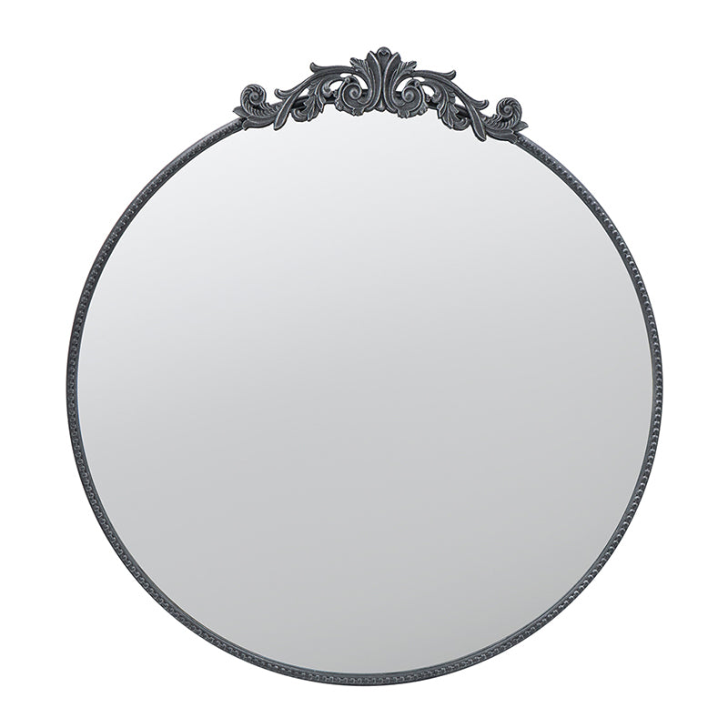 36" X 39" Classic Design Mirror With Round Shape And Baroque Inspired Frame For Bathroom, Entryway Console Lean Against Wall Black Mdf Glass