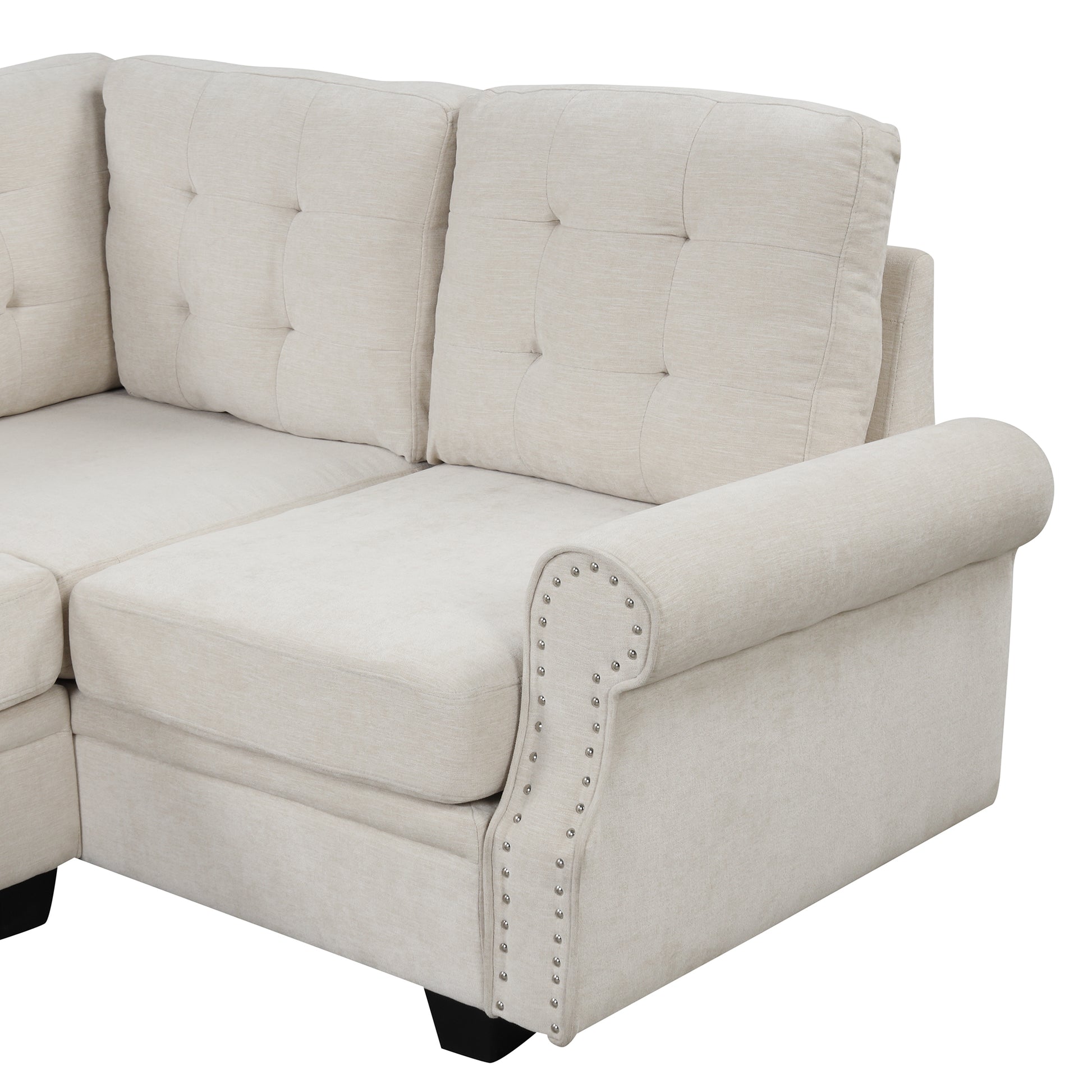 120" Modern U Shaped Corner Sectional Sofa Upholstered Linen Fabric Sofa Couch For Living Room, Bedroom, Beige Beige Foam Linen