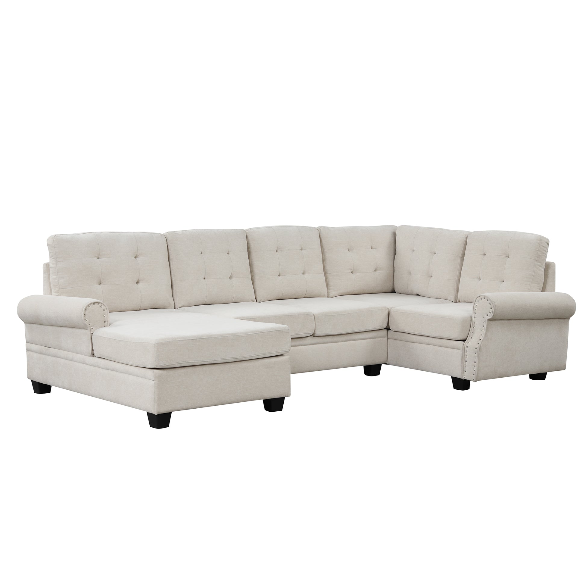 120" Modern U Shaped Corner Sectional Sofa Upholstered Linen Fabric Sofa Couch For Living Room, Bedroom, Beige Beige Foam Linen