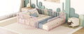 Queen Size Metal Floor Bed Frame With Fence And Door, Pink Pink Metal