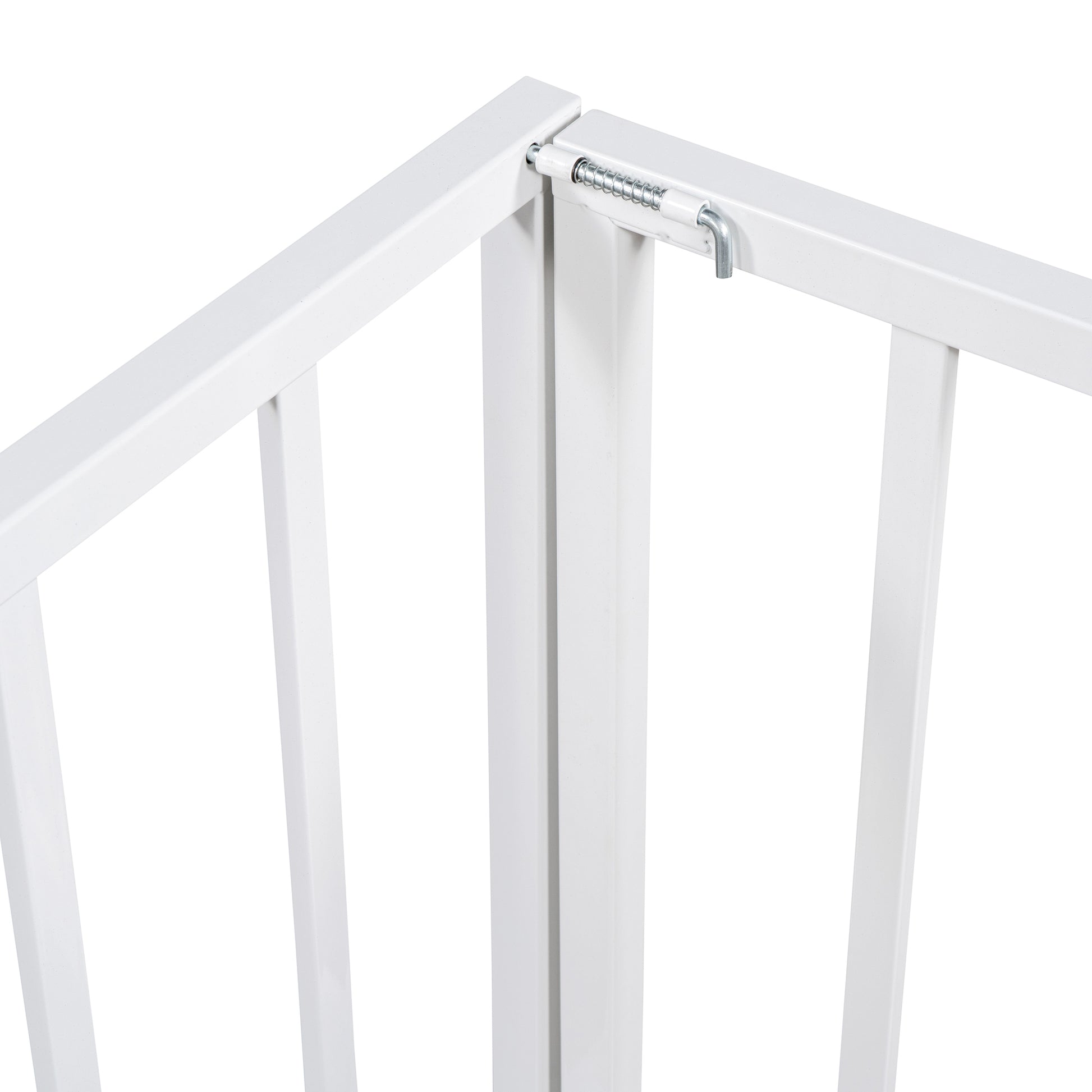 Queen Size Metal Floor Bed Frame With Fence And Door, White White Metal