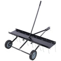40 Inch Lawn Sweeper Tow Behind Dethatcher, Landscape Rake, Lawn Tractor Rake, Tine Tow Dethatcher Pull Behind Mower, Riding Lawn Mower Attachments For Outdoor Yard Tools Lawn Care Black Steel