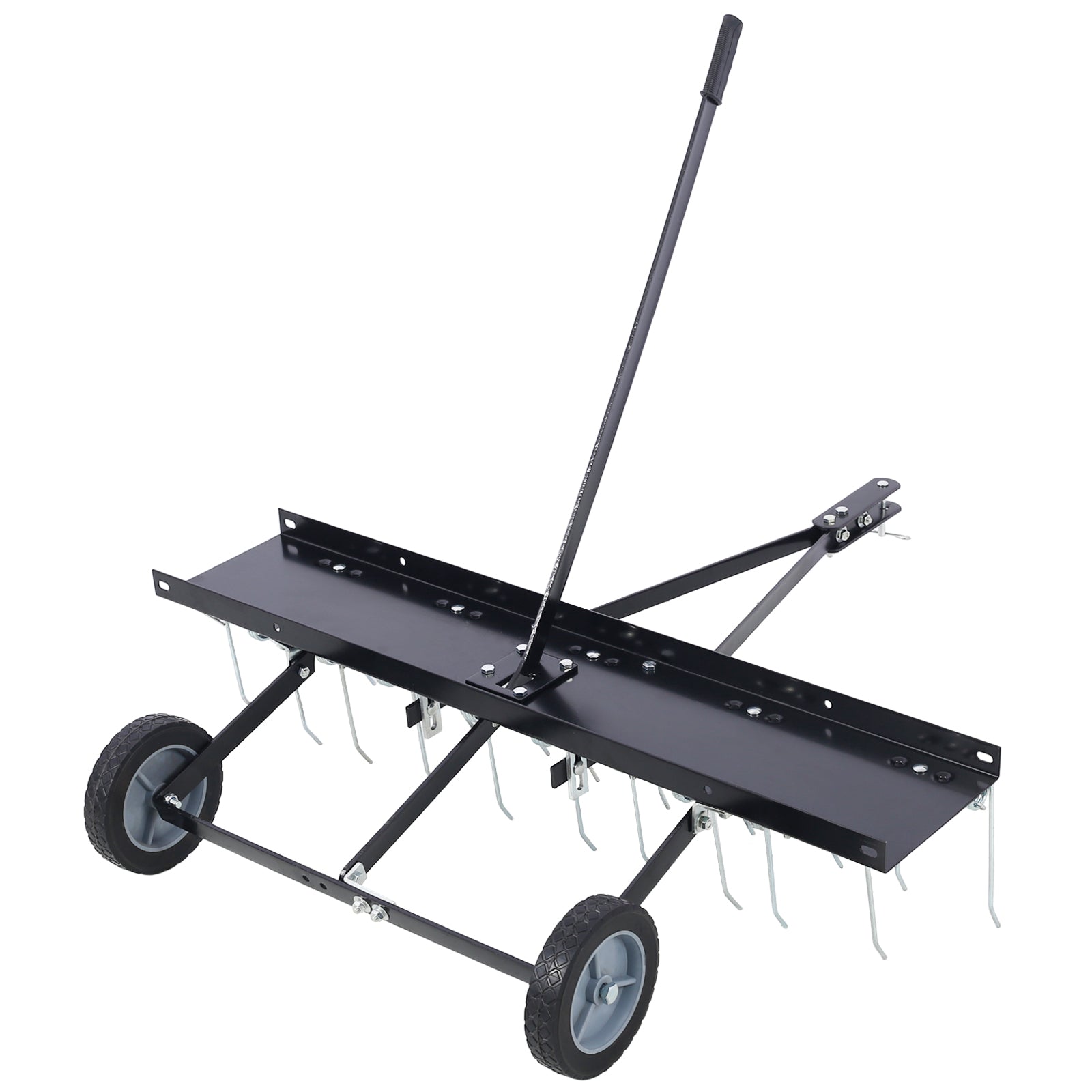 40 Inch Lawn Sweeper Tow Behind Dethatcher, Landscape Rake, Lawn Tractor Rake, Tine Tow Dethatcher Pull Behind Mower, Riding Lawn Mower Attachments For Outdoor Yard Tools Lawn Care Black Steel