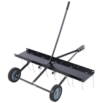 40 Inch Lawn Sweeper Tow Behind Dethatcher, Landscape Rake, Lawn Tractor Rake, Tine Tow Dethatcher Pull Behind Mower, Riding Lawn Mower Attachments For Outdoor Yard Tools Lawn Care Black Steel