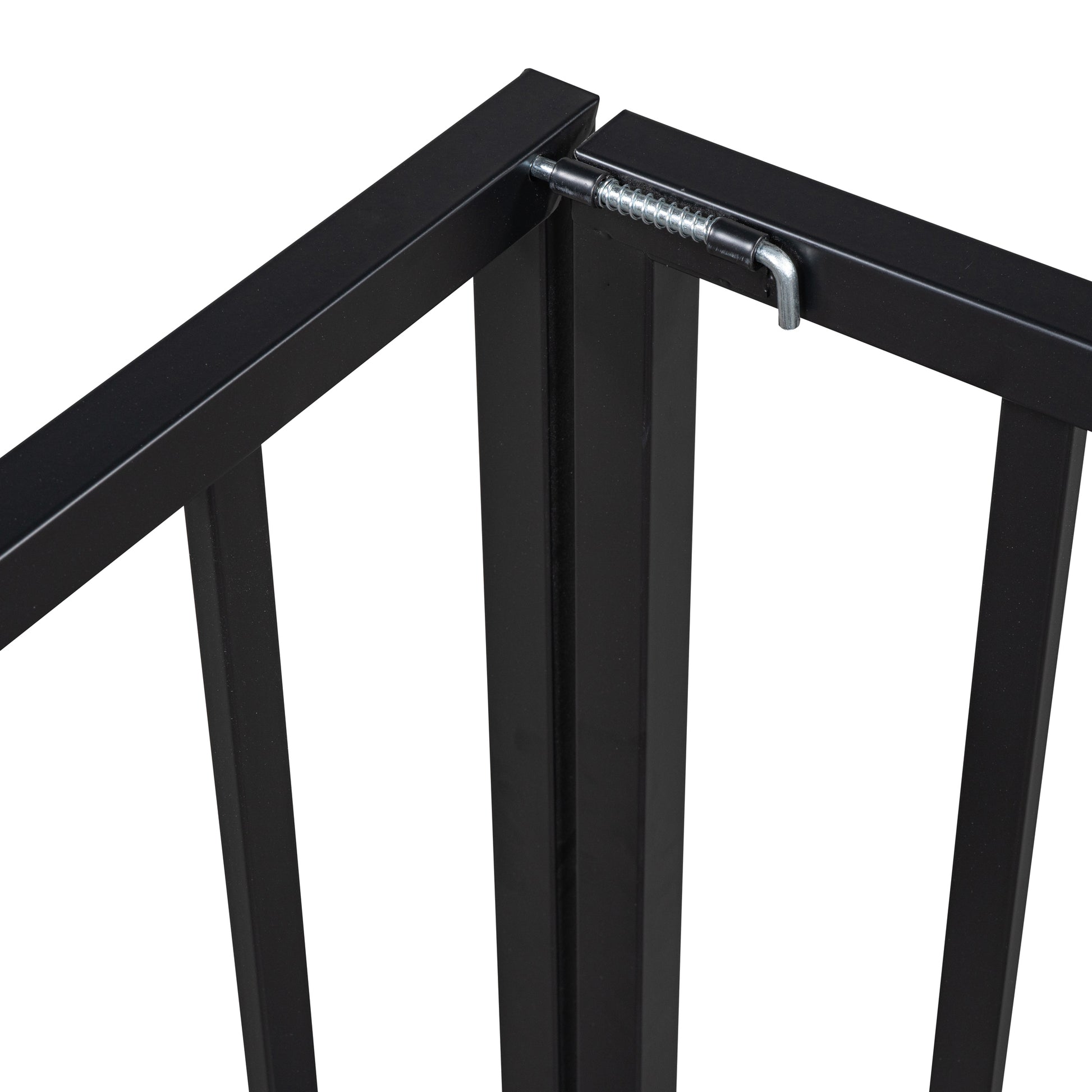 Twin Size Metal Floor Bed Frame With Fence And Door, Black Black Metal