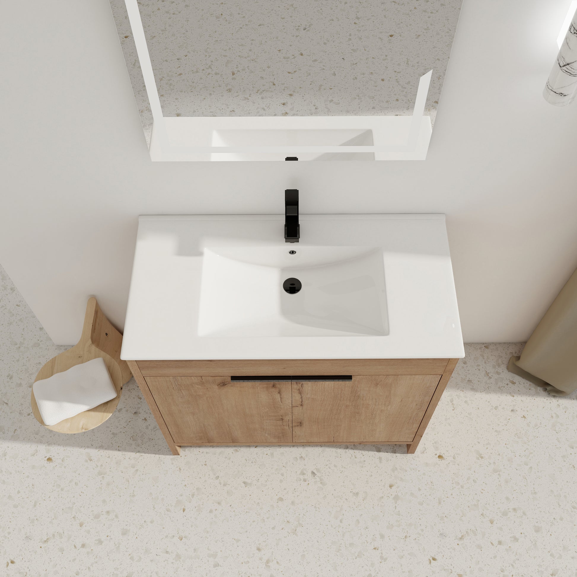 36" Freestanding Bathroom Vanity With White Ceramic Sink & 2 Soft Close Cabinet Doors Kd Packing ,Bvb02436Imo F Bl9090B Imitative Oak 2 Bathroom Freestanding Modern Plywood