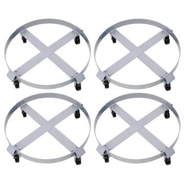4Pcs Drum Dolly For 55 Gallon Drums,Barrel Dolly With 4 Swivel Caster Wheels,Heavy Duty Steel Frame Drum Cart With Brake For Workshops, Factories, Warehouses Silver Steel