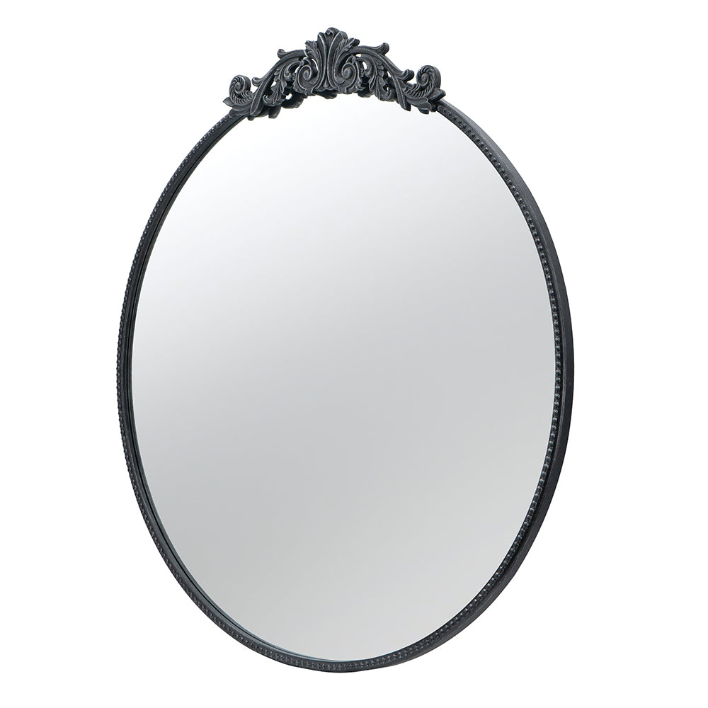 36" X 39" Classic Design Mirror With Round Shape And Baroque Inspired Frame For Bathroom, Entryway Console Lean Against Wall Black Mdf Glass