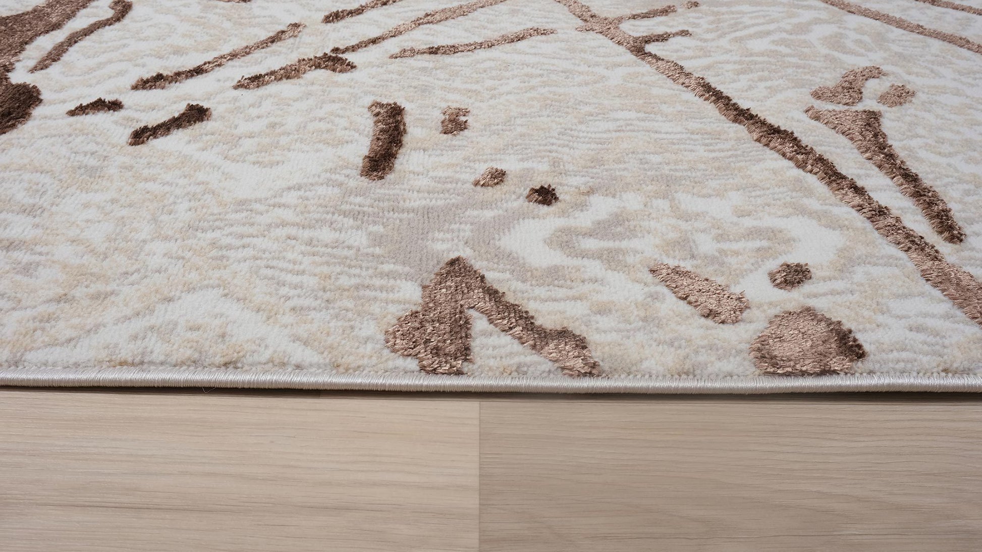 Shifra Luxury Area Rug In Beige And Gray With Bronze Abstract Design Multicolor Polyester