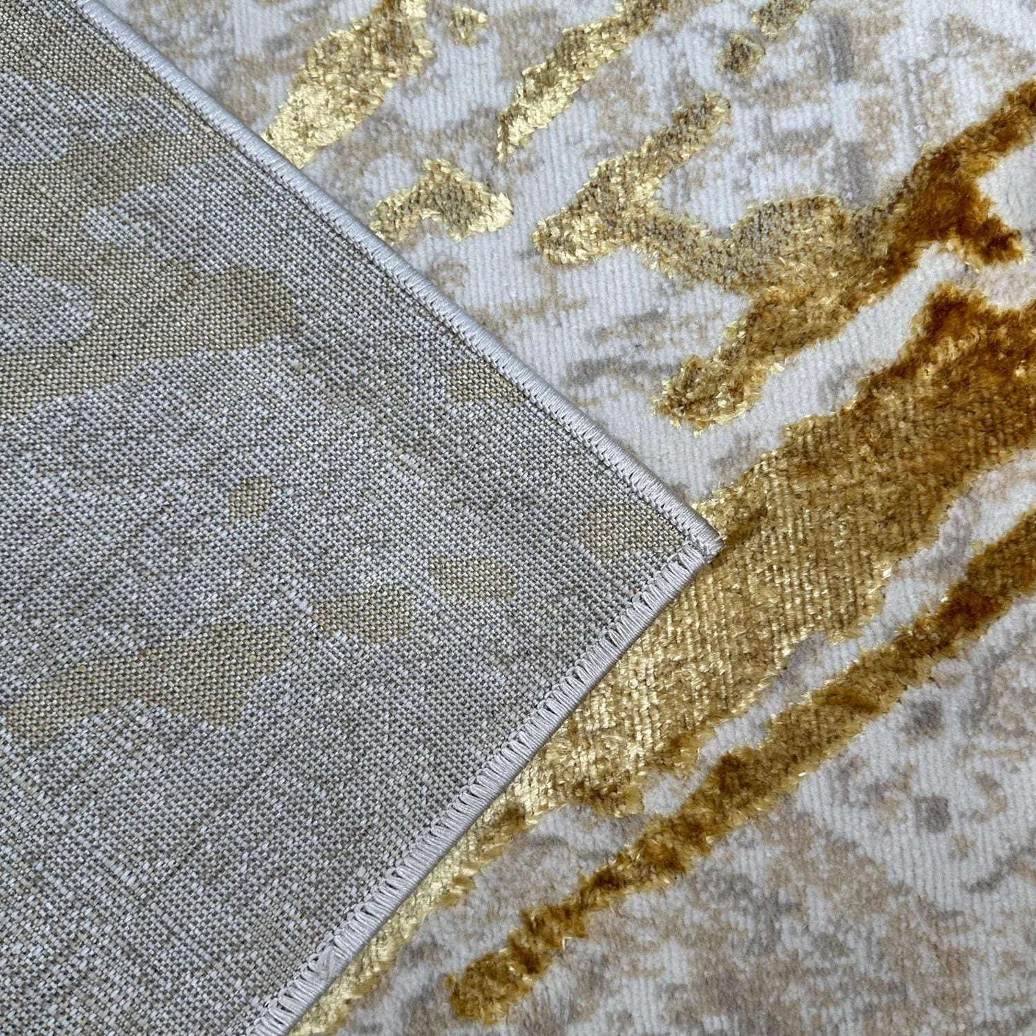 Shifra Luxury Area Rug In Beige And Gray With Gold Abstract Design Multicolor Polyester