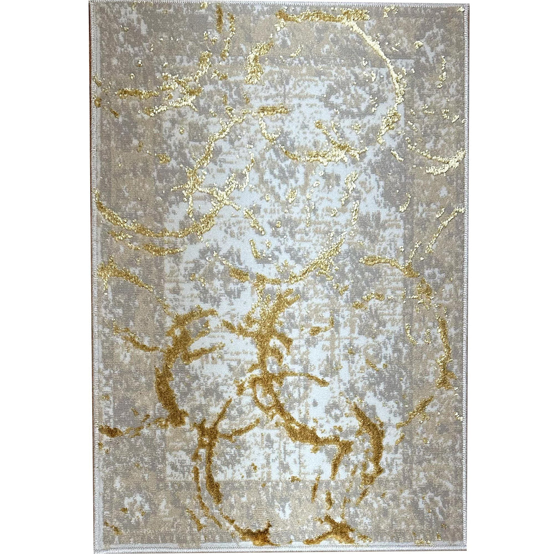 Penina Luxury Area Rug In Beige And Gray With Gold Circles Abstract Design Multicolor Polyester