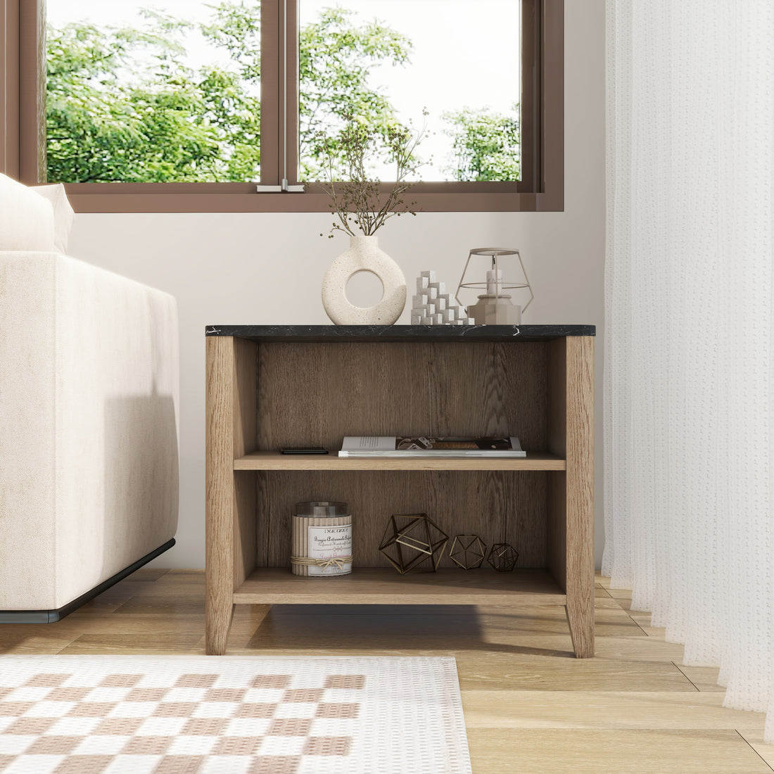 Tobacco Wood Grain Coffee Table. Nightstand Marble Primary Living Space American Traditional Open Storage Particle Board