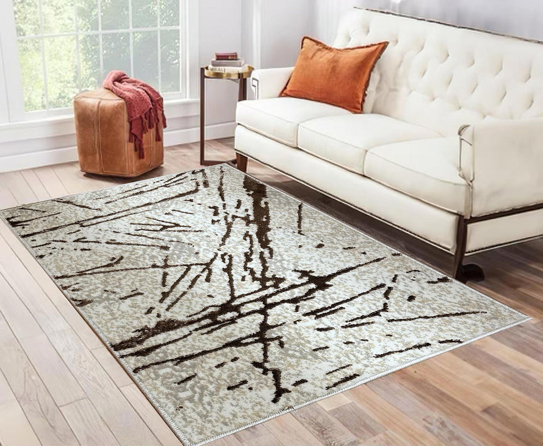 Shifra Luxury Area Rug In Beige And Gray With Bronze Abstract Design Multicolor Polyester