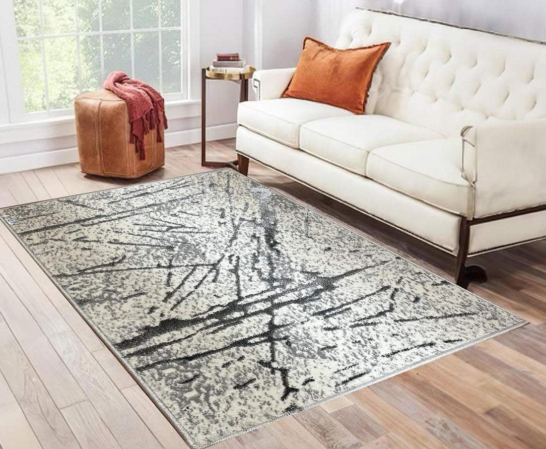 Shifra Luxury Area Rug In Gray With Silver Abstract Design Multicolor Polyester