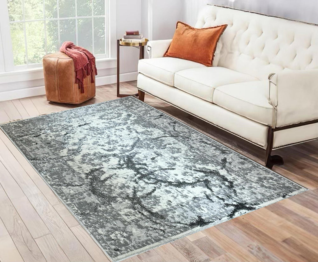 Penina Luxury Area Rug In Gray With Silver Circles Abstract Design Multicolor Polyester