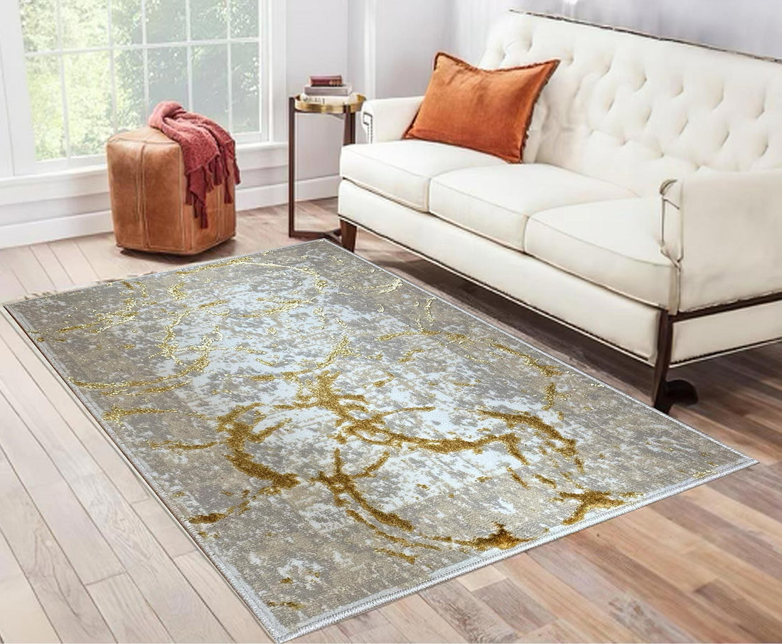 Penina Luxury Area Rug In Beige And Gray With Gold Circles Abstract Design Multicolor Polyester