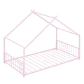 Twin Size Metal House Bed, Pink Pink Metal