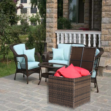 Wicker Patio Furniture Storage Box Brown Brown Steel