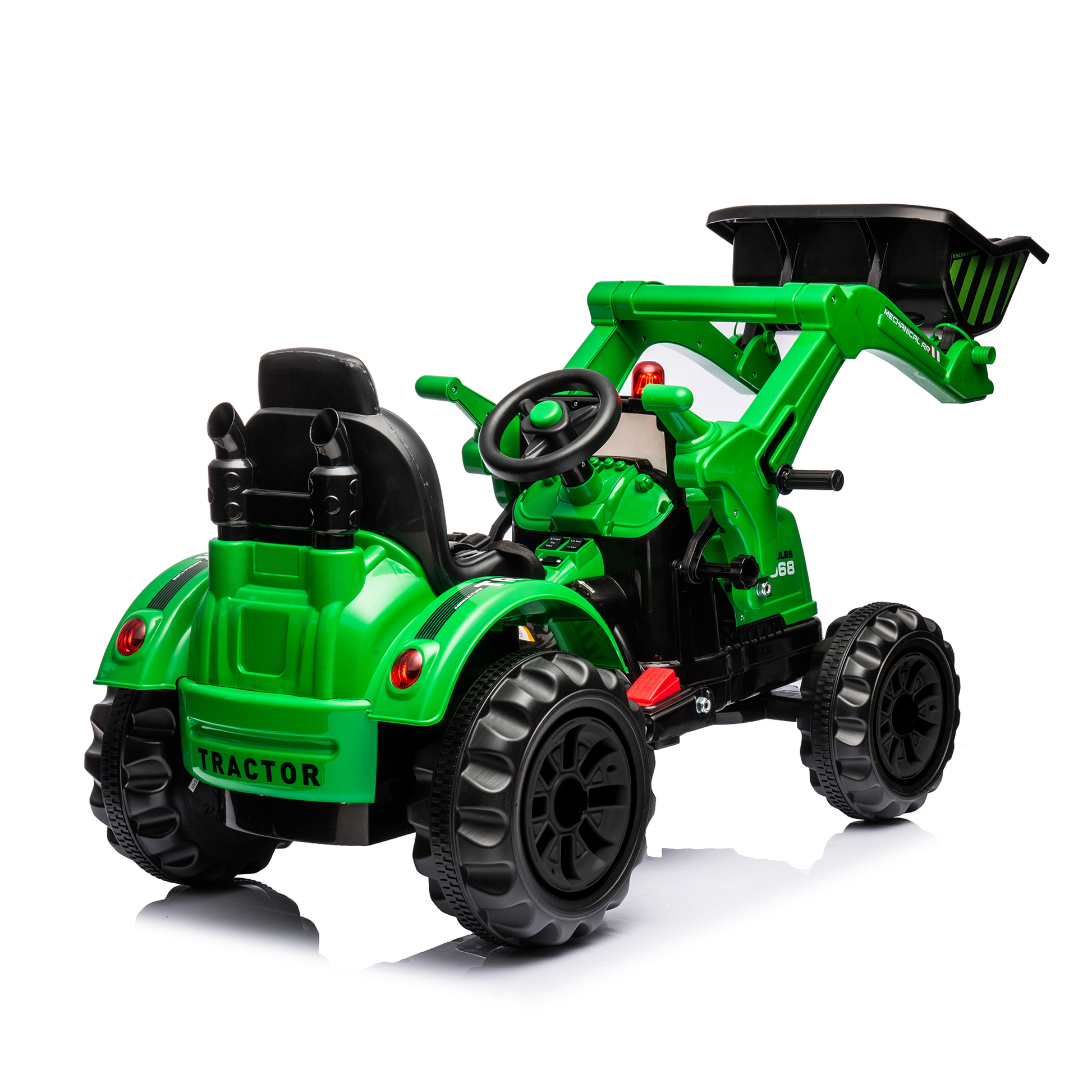 Kids Ride On Excavator, 12V Battery Powered Construction Vehicles For Kids, Front Loader With Horn, 2 Speeds, Forward Backward, Safety Belt,Treaded Wheels, Digger, Green Ride On Car Green Plastic