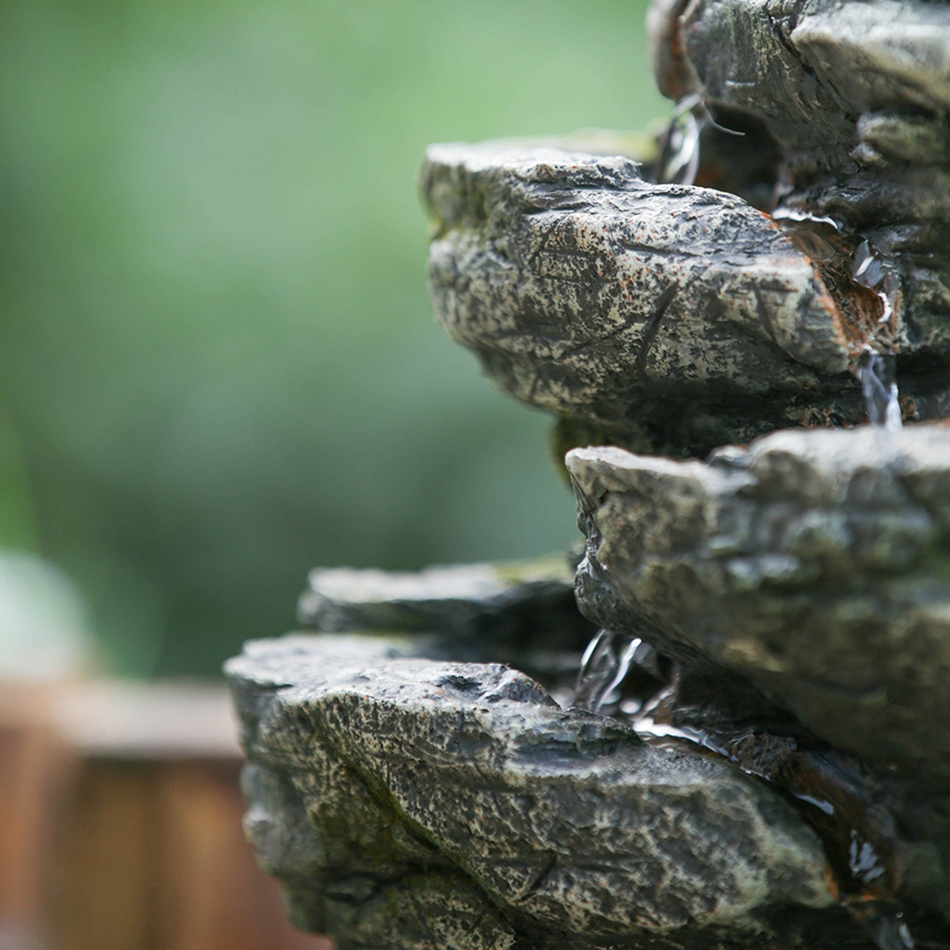 9X5X14" Indoor Gray Stone Look Water Fountain, 7 Tier Polyresin Cascading Rock Tabletop Fountain With Led Light Gray Garden & Outdoor Rustic,Traditional Polyresin