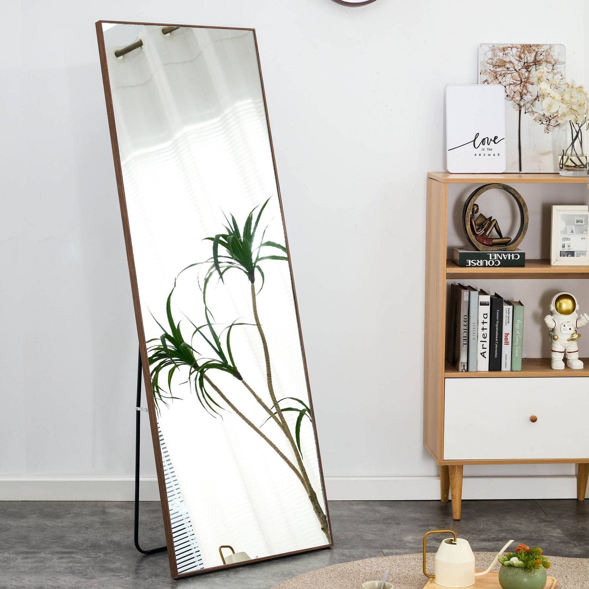 Clean And Beautiful Solid Wood Frame Full Length Mirror, Dressing Mirror, Bedroom Porch, Decorative Mirror, Clothing Store, Floor Standing Large Mirror, Wall Mounted. 65 "* 23" Transparent Glass