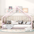 Full Size Metal House Bed, Pink Pink Metal