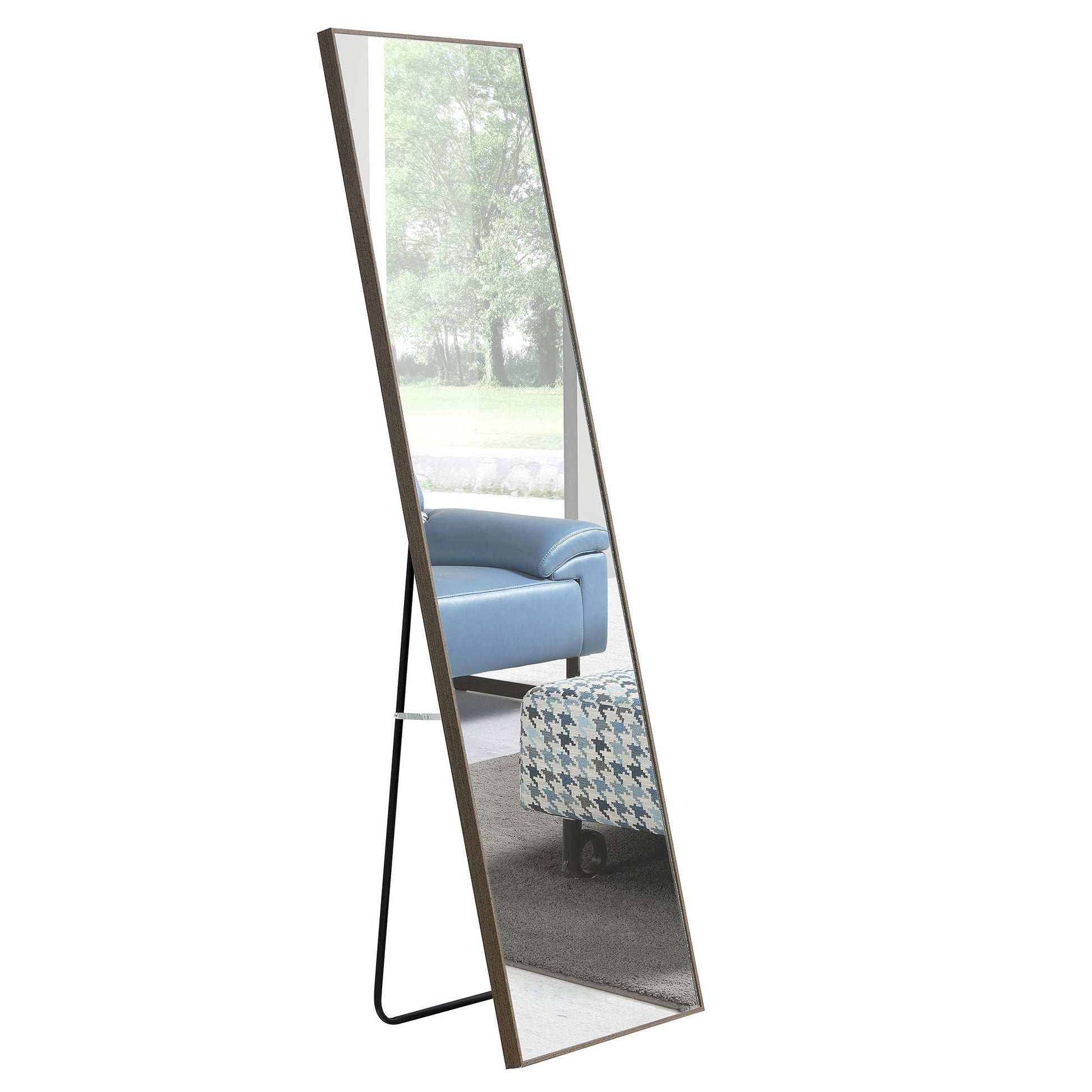 The 4Th Generation Gray Solid Wood Frame Full Body Mirror, Dressing Mirror, Bedroom Porch, Decorative Mirror, Clothing Mirror, Floor Mirror, Wall Mirror. Gray Glass