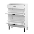Shoe Cabinet, Freestanding Shoe Rack Storage Organizer With Drawers & Metal Legs, Modern Shoe Storage Cabinet With 2 Flip Drawers For Entryway 3 4 Spaces White Particle Board