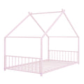 Twin Size Metal House Bed, Pink Pink Metal