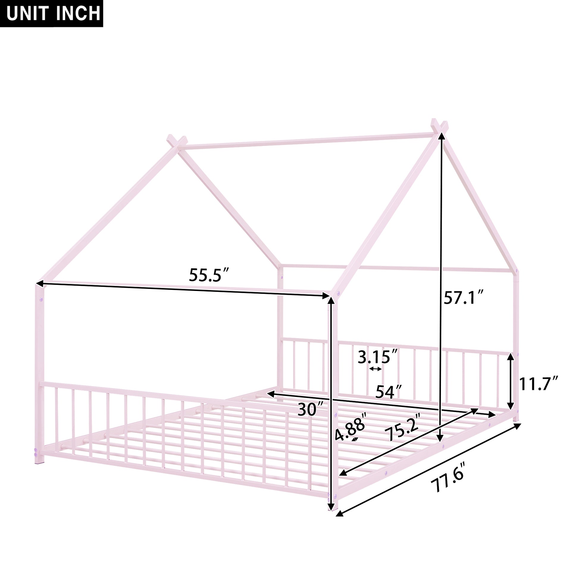 Full Size Metal House Bed, Pink Pink Metal