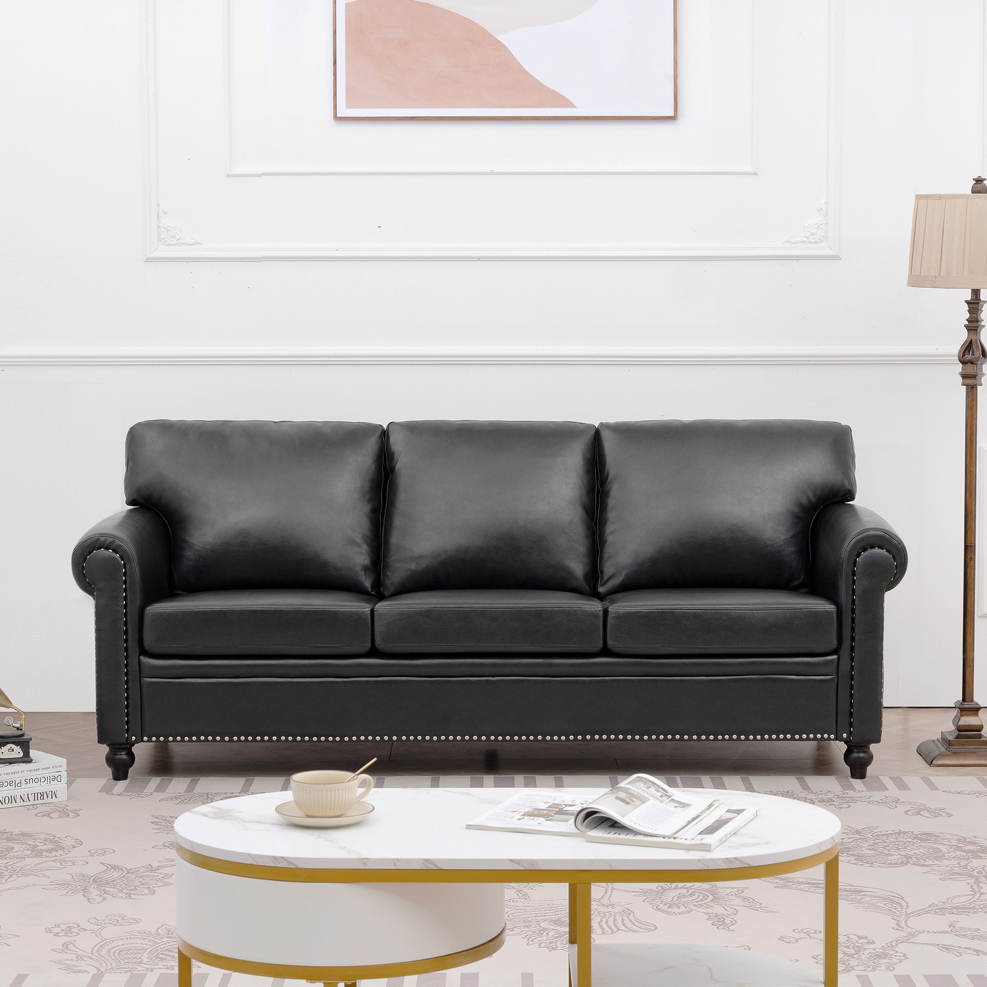 3 Seater Sofa. Black Pu Foam Fabric