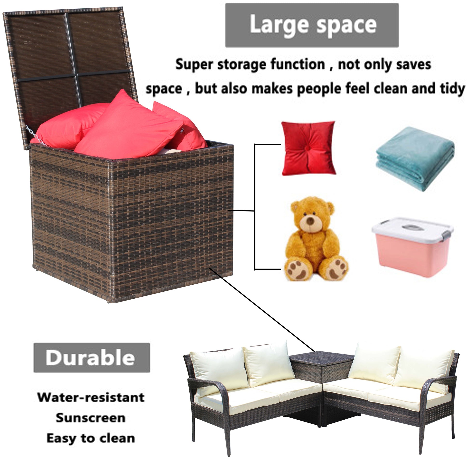 Wicker Patio Furniture Storage Box Brown Brown Steel