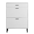 Shoe Cabinet, Freestanding Shoe Rack Storage Organizer With Drawers & Metal Legs, Modern Shoe Storage Cabinet With 2 Flip Drawers For Entryway 3 4 Spaces White Particle Board