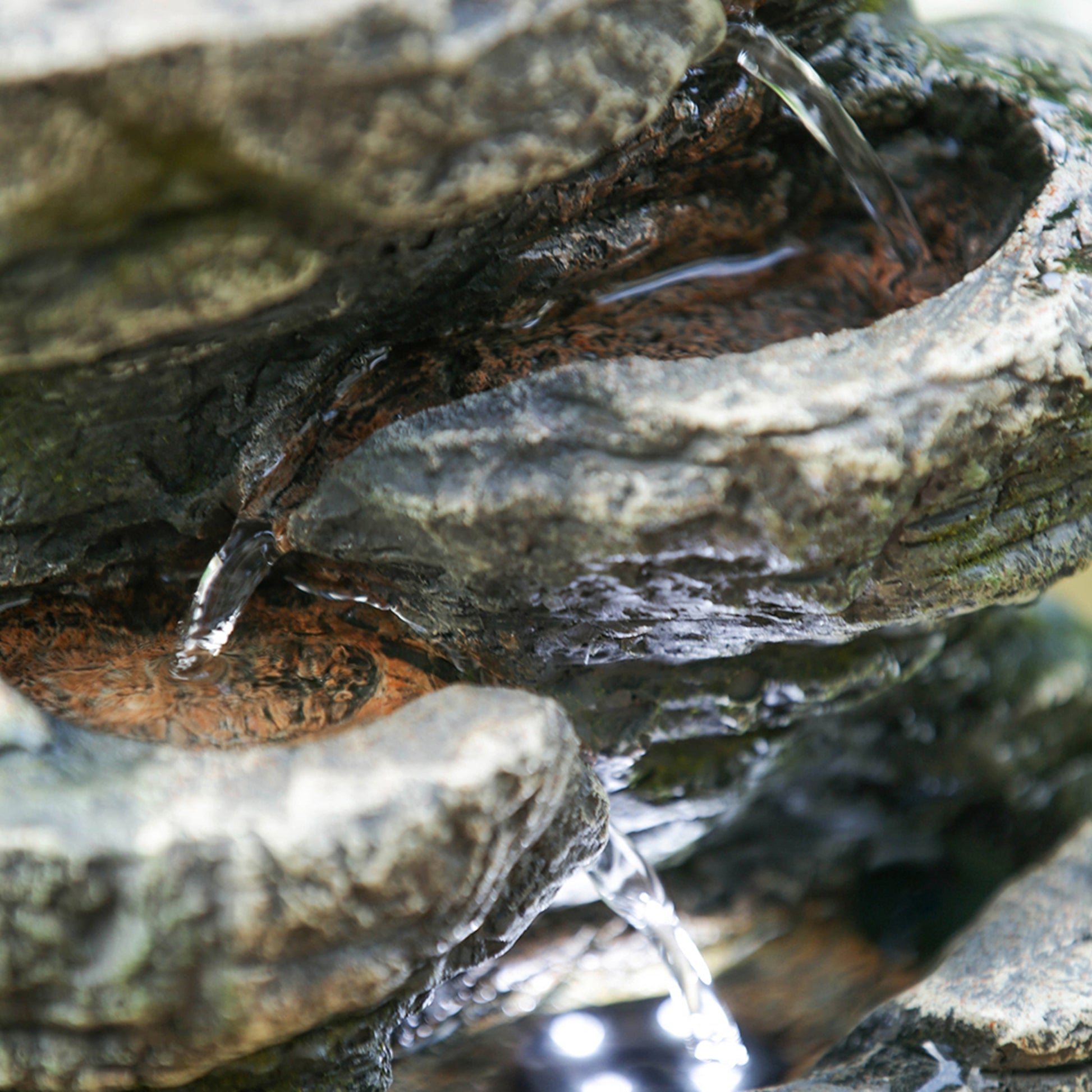 9X5X14" Indoor Gray Stone Look Water Fountain, 7 Tier Polyresin Cascading Rock Tabletop Fountain With Led Light Gray Garden & Outdoor Rustic,Traditional Polyresin