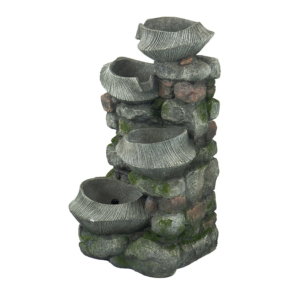 19X15X31.5" Indoor Outdoor Stone Water Fountain, 4 Tier Polyresin Cascading Rock Bowl Freestanding Fountain With Led Ligh Grey Garden & Outdoor Rustic,Traditional Polyresin