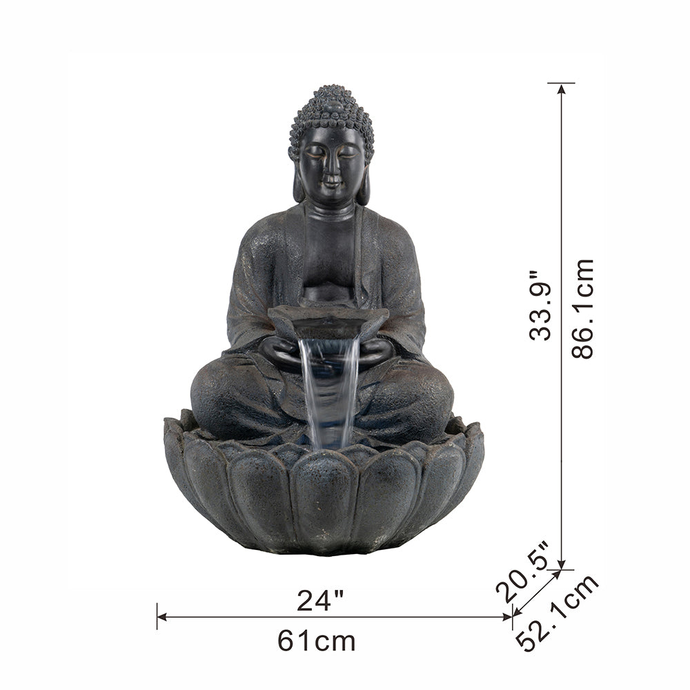 24X20.5X34" Dark Gray Buddha Statue Water Fountain, Indoor Outdoor Polyresin Fountain With Light Black Gray Garden & Outdoor Chinese,Classic,Traditional Polyresin