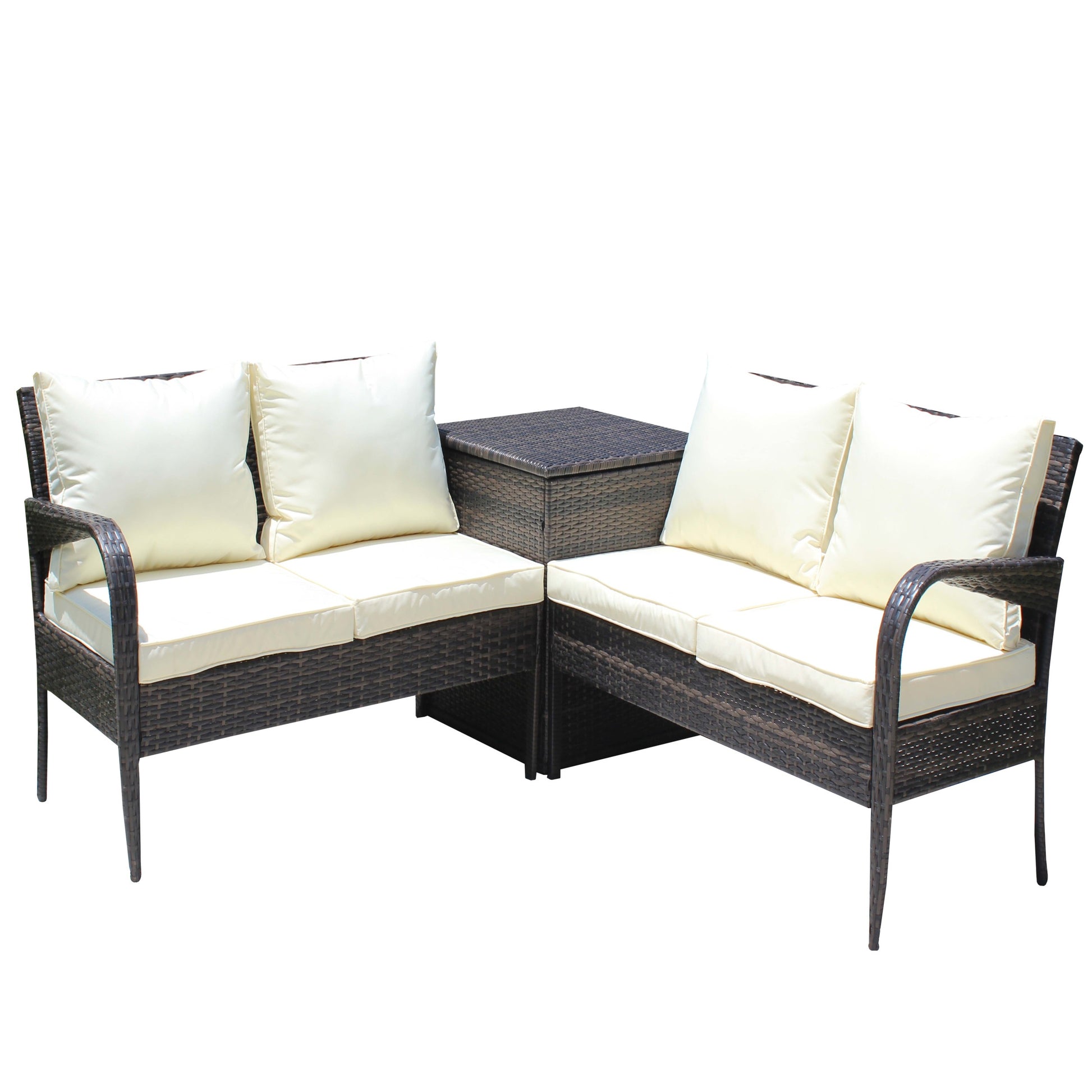 3 Piece Patio Sectional Wicker Rattan Outdoor Furniture Sofa Set With Storage Box Brown Brown Steel
