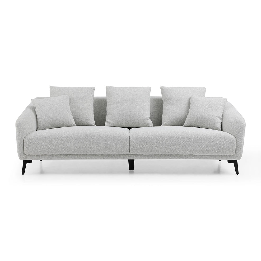 Modern Fabric Upholstered Sofa With Three Cushions, 2 Pillows, Light Grey Grey Fabric