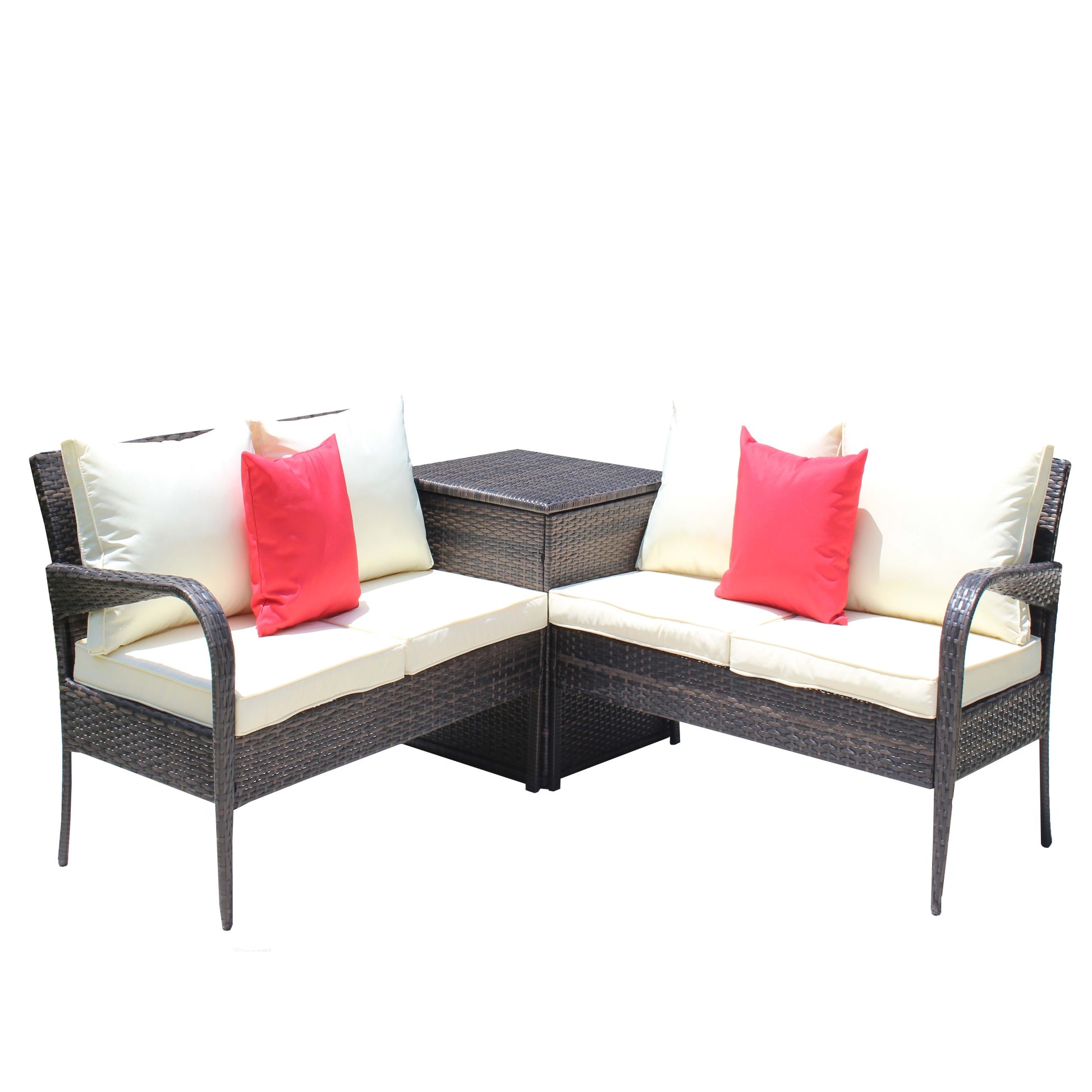 3 Piece Patio Sectional Wicker Rattan Outdoor Furniture Sofa Set With Storage Box Brown Brown Steel