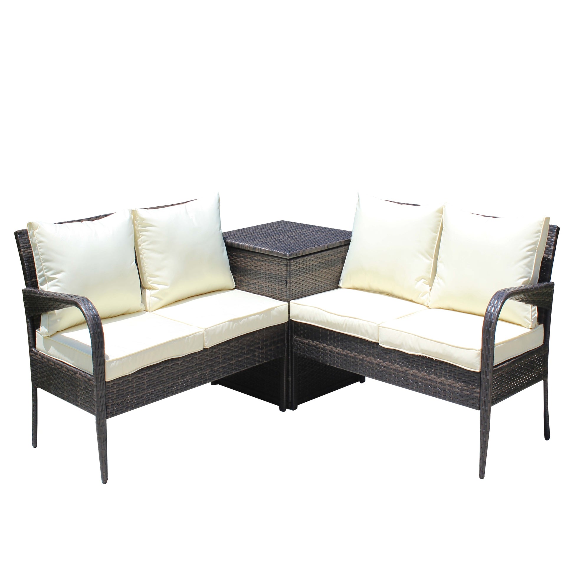 3 Piece Patio Sectional Wicker Rattan Outdoor Furniture Sofa Set With Storage Box Brown Brown Steel