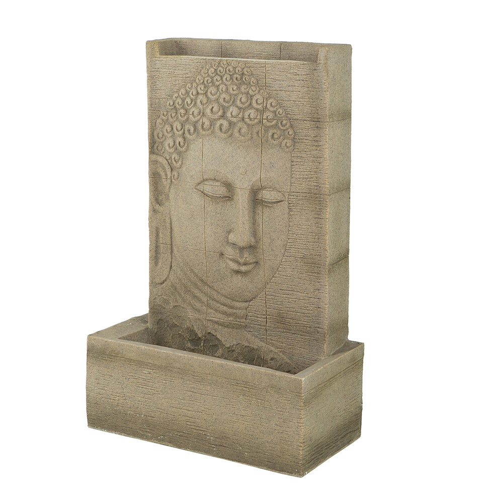 25X13X39" High Sandstone Buddha Fountain, Indoor Outdoor Water Fountain With Light Beige Garden & Outdoor Chinese,Traditional Stone