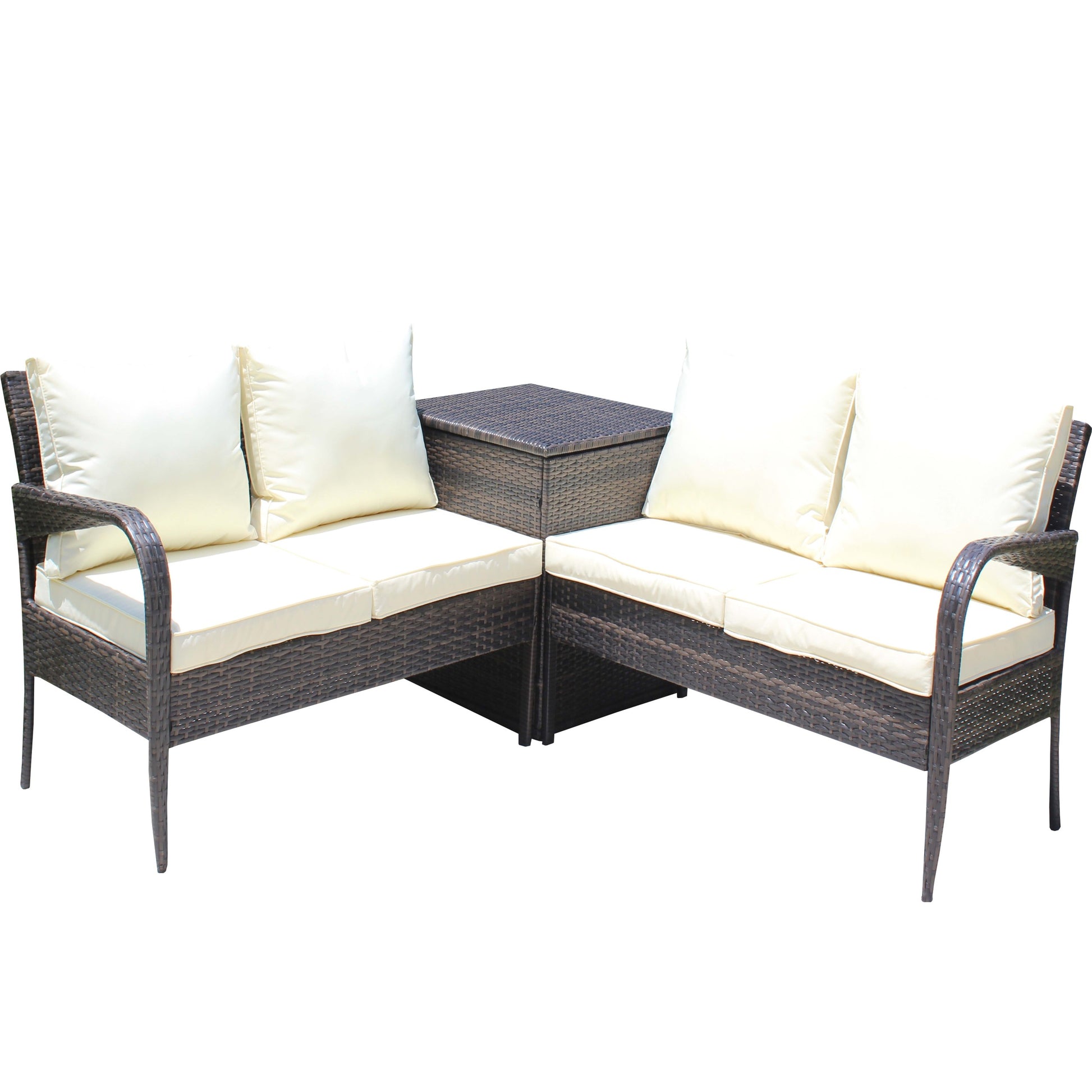 3 Piece Patio Sectional Wicker Rattan Outdoor Furniture Sofa Set With Storage Box Brown Brown Steel