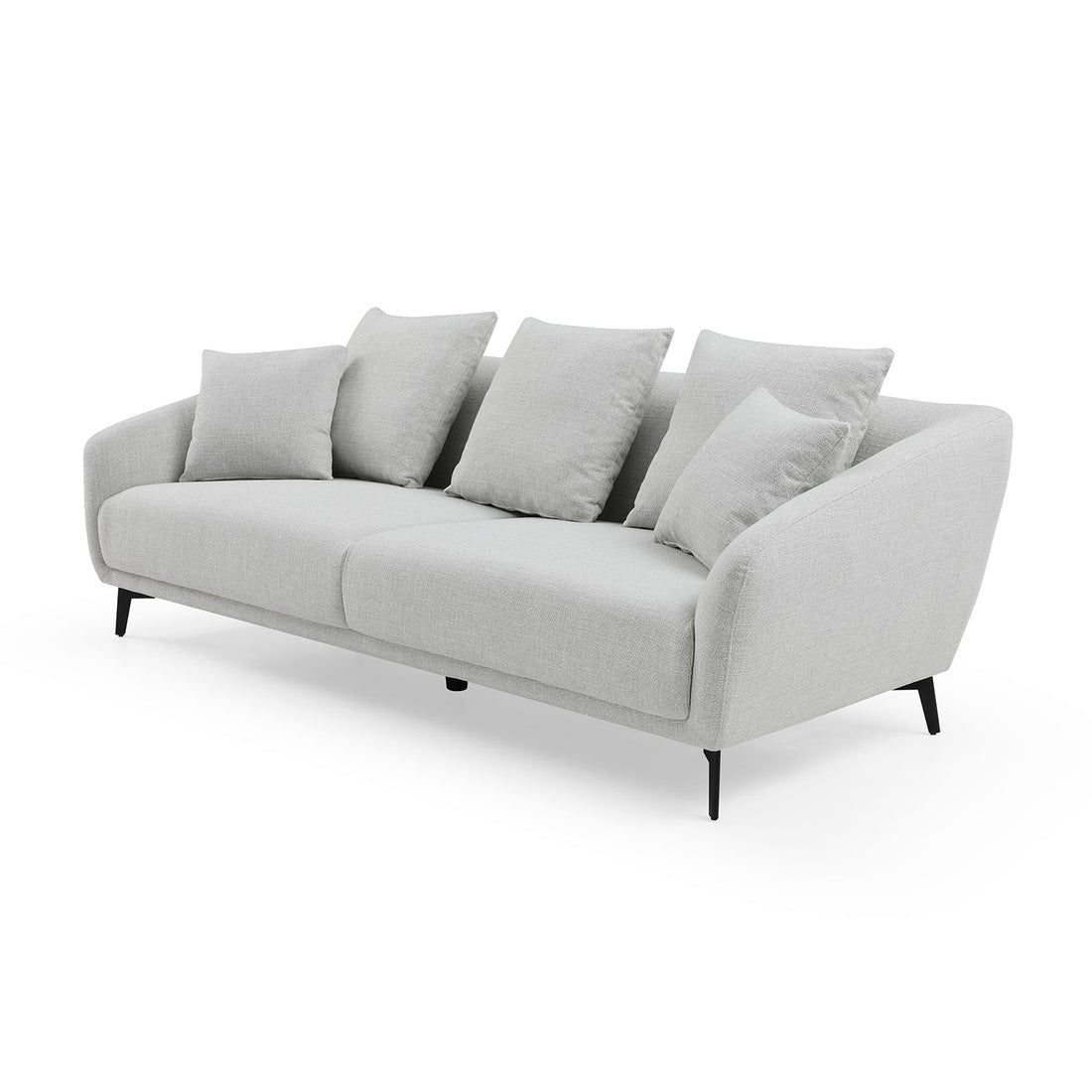 Modern Fabric Upholstered Sofa With Three Cushions, 2 Pillows, Light Grey Grey Fabric