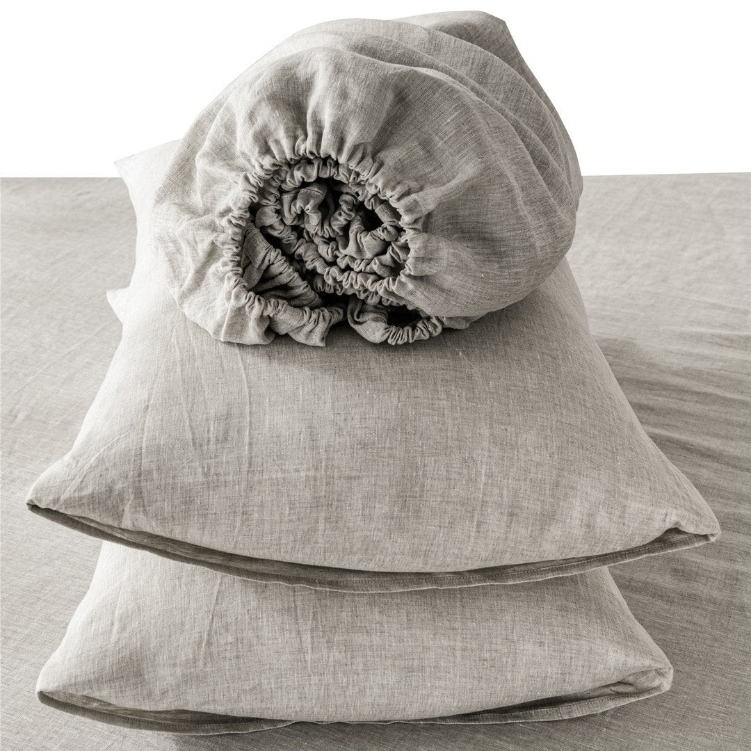 4 Pcs Bedding Sets Queen, Premium Linen Bedding Sheets & Pillowcases, Queen Bedding Sets, Greige Bedding Sheet & Pillowcase Sets Greige Linen Linen