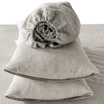 4 Pcs Bedding Sets Queen, Premium Linen Bedding Sheets & Pillowcases, Queen Bedding Sets, Greige Bedding Sheet & Pillowcase Sets Greige Linen Linen