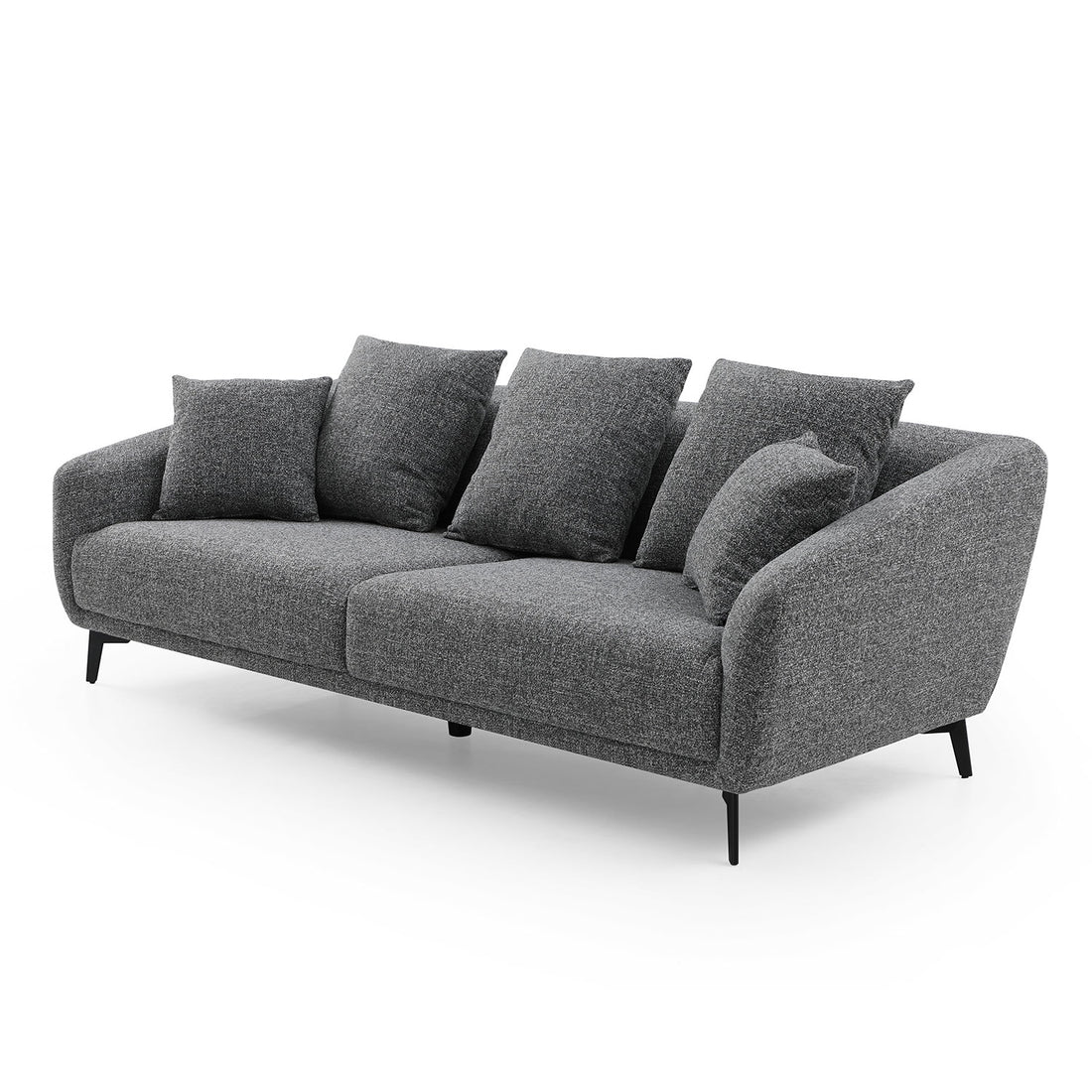 3 Seater Sofa Couch, Modern Fabric Upholstered Sofa With Three Cushions, 2 Pillows, Dark Grey Grey Fabric