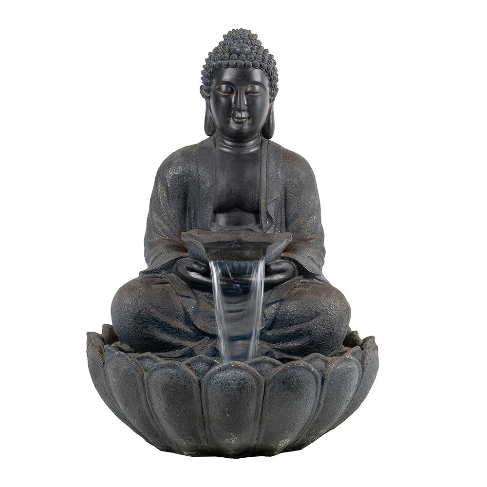 24X20.5X34" Dark Gray Buddha Statue Water Fountain, Indoor Outdoor Polyresin Fountain With Light Black Gray Garden & Outdoor Chinese,Classic,Traditional Polyresin