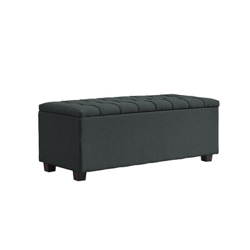 Storage Bench, Flip Top Entryway Bench Seat With Safety Hinge, Storage Chest With Padded Seat, Bed End Stool For Hallway Living Room Bedroom Black Linen